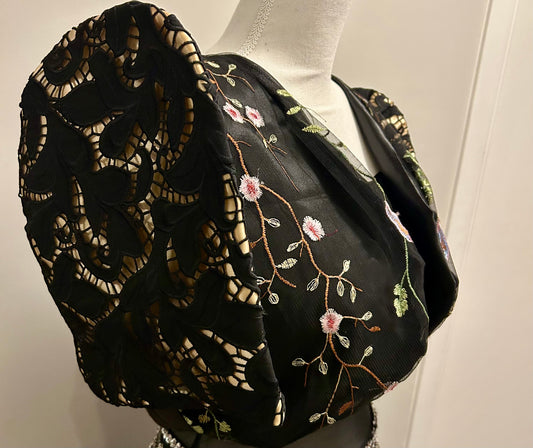 Black and Gold sleeve Filipinana with floral design