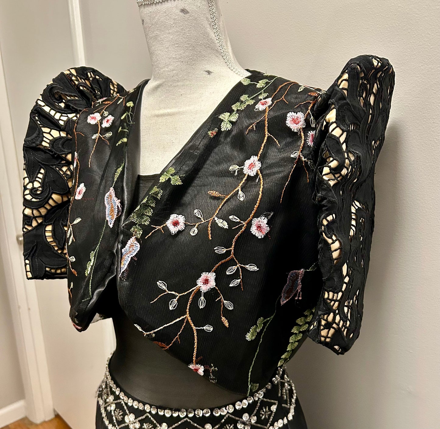 Black and Gold sleeve Filipinana with floral design