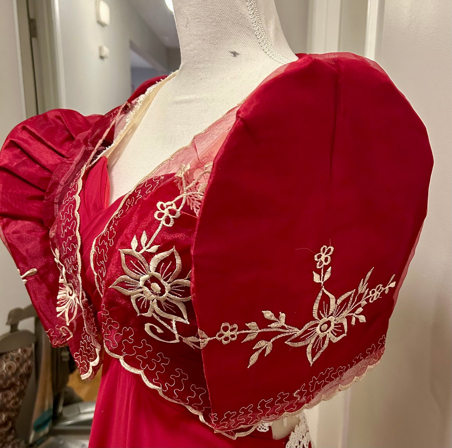 Red/maroon Pina Organza Filipinana Bolero