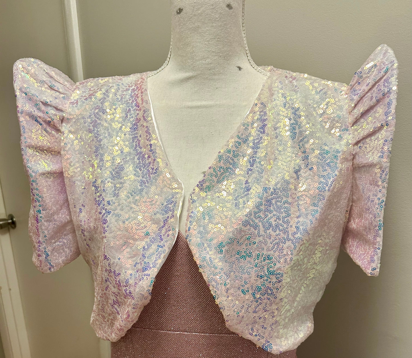 Iridescent (white/pink/blue)Sequin Filipinana Bolero