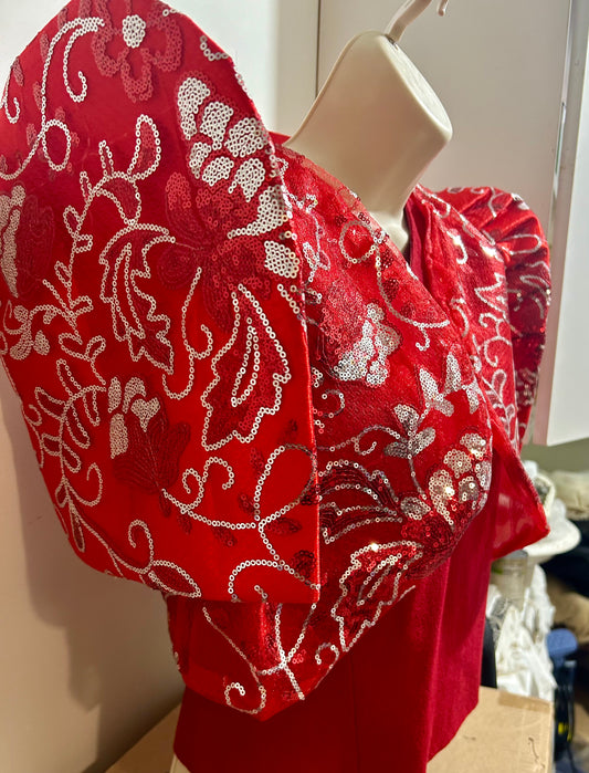 Red and Silver Inlay Filipinana Bolero