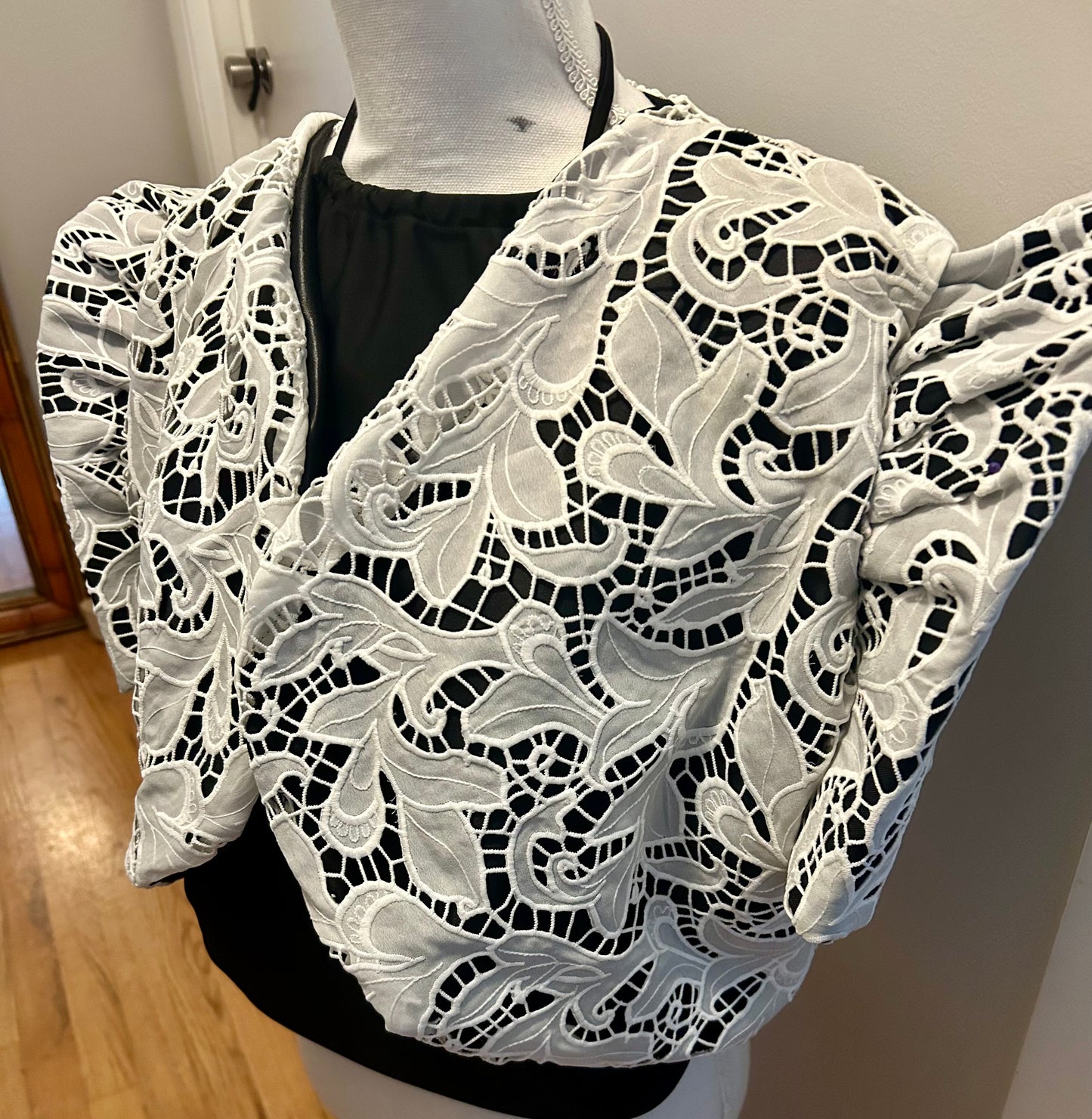 White and Black Inlet Paisley Filipinana Bolero