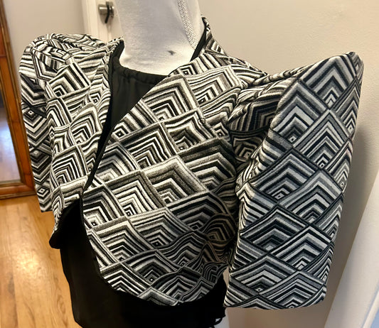 Black & White Geometric Design Filipinana Bolero